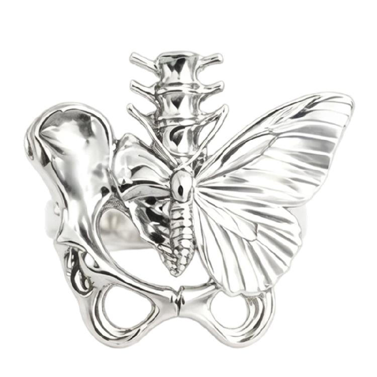

Butterfly Spine Bone Shape Rings Opening Rings Finger Jewelry Alloy Texture Suitable for Friend Family or Lover Present серебряный