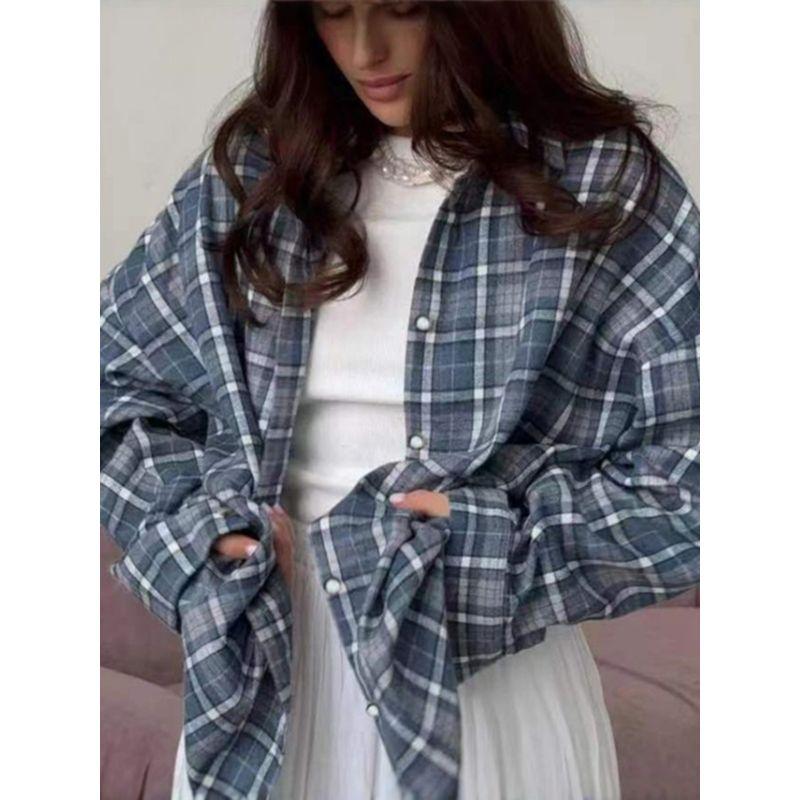 Fashion Retro Plaid Loose Long Sleeve Shirt Shirt Women Oversize Blouse Shirt Women
