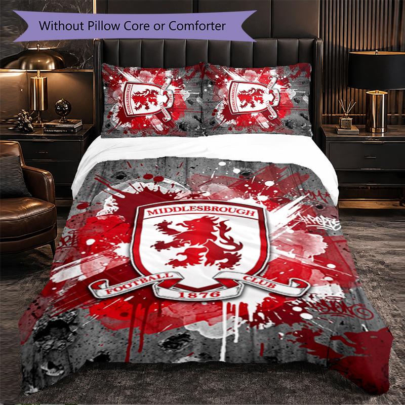 Biancheria da letto a tema Middlesbrough FC Set 3 Pezzi Copripiumino Biancheria da letto Decorativa per Camera Adolescenti Decorazione Casa