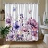 Purple Flower Shower Curtain Butterflies Floral Design 3D Printed Waterproof Bathroom Decor Elegant Nature Theme Home Textile
