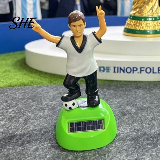 Solar Energy Car Figurine Soccer Swinging Toy for Dashboard, Nodding Football Bobblehead, Battery-free Auto Shake Decoration Vehicle Office