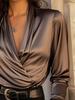 Luxury Satin V-Neck Top for Women - Versatile Workwear