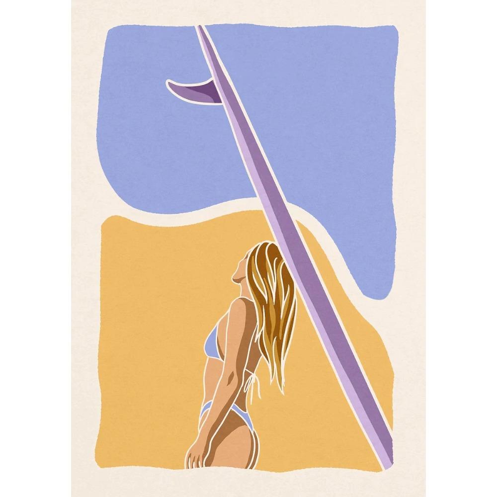 Minimalistische Surf-Mädchen Poster Meeresblick Strandhaus Drucke Leinwandbild Wandkunst Bilder Haus Sportliches Teenie-Mädchenzimmer Dekoration