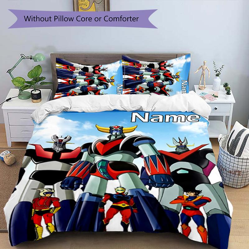 3pcs UFO Robot Grendizer2 Cover Set - Personalized Name, HD Printed Bedding with 1 Cover and 2 Pillowcases - Perfect for Home Decor, Easy Care