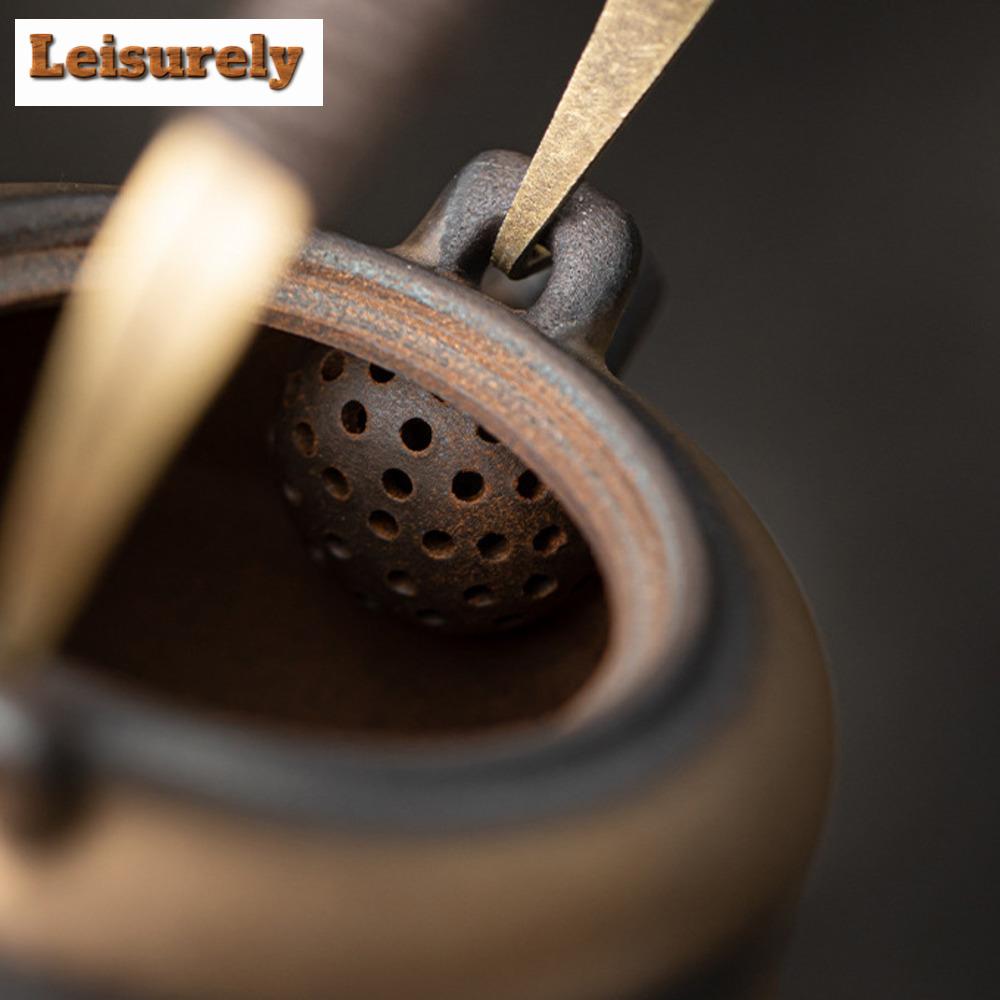 230ml Ancient Early Fired Rough Pottery Teapot Gilded Iron Apple Lifting Beam Pot Tea Maker Kettle Vintage Drinkware Collection