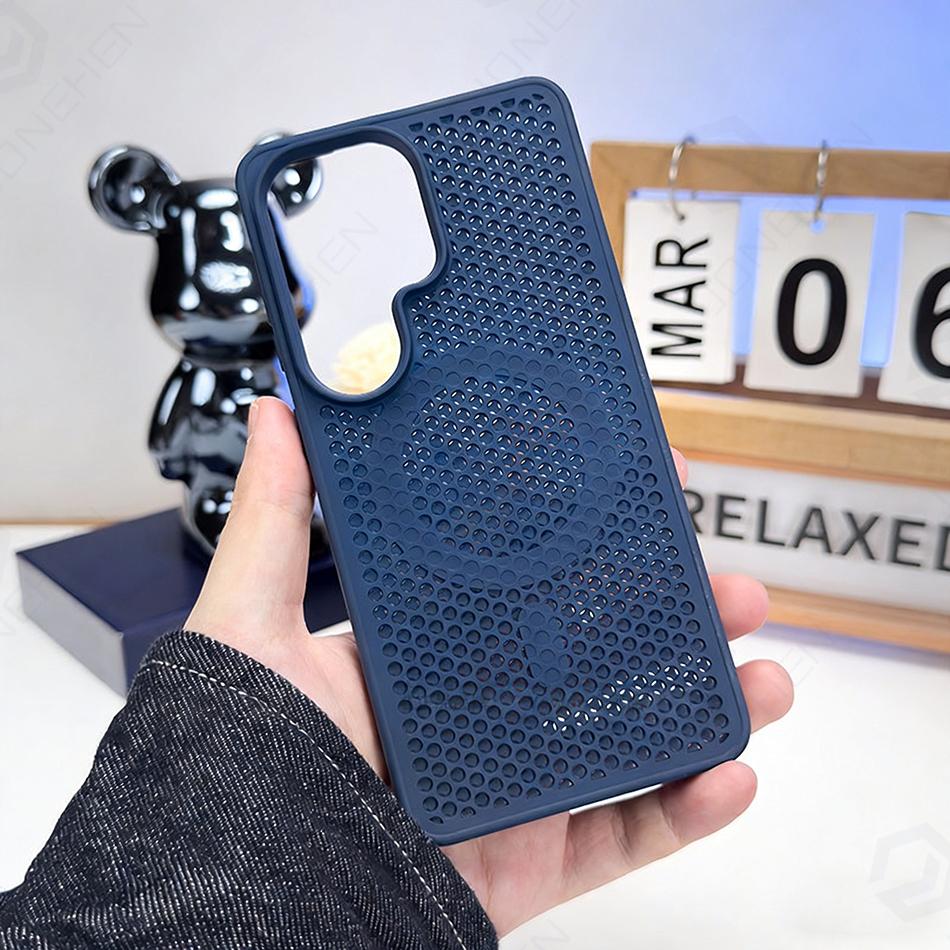 Magnetic Case For Samsung Galaxy S26 S25 Plus S24 S23 S22 Ultra Pure Color Honeycomb Heat Dissipation Frame Cover For Magsafe