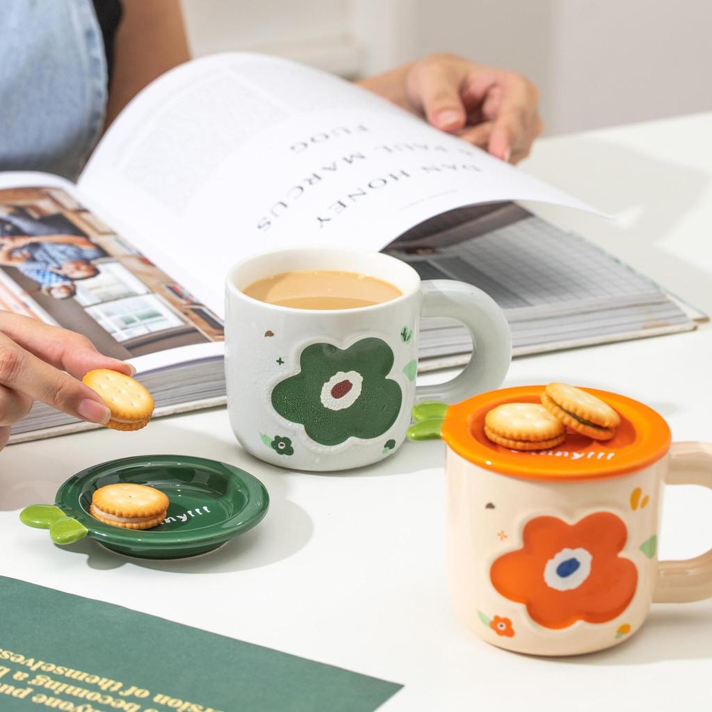 Creative Danish Flower Mug with Lid Gift Coffee Cup Couple High Value Water Cup Ceramic Cup Souvenir