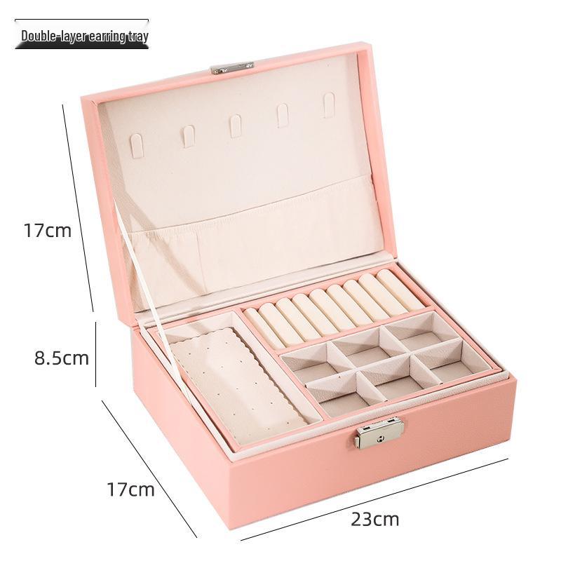 

PU Leather Double-Layer Wooden Jewelry Box and Makeup Case for Princess Storage