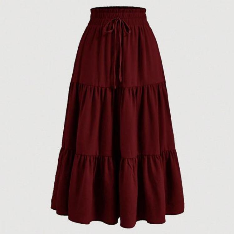 Gonna Estiva da Donna Stile Bohemien Elastica Vita Alta Coulisse Regolabile Gonna a Torta Linea ad A Colore Unito