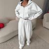 Women's 2-Piece Sportswear Set: Solid Color Long-Sleeve Zippered Hooded Cardigan  Lace-Up Sweatpants