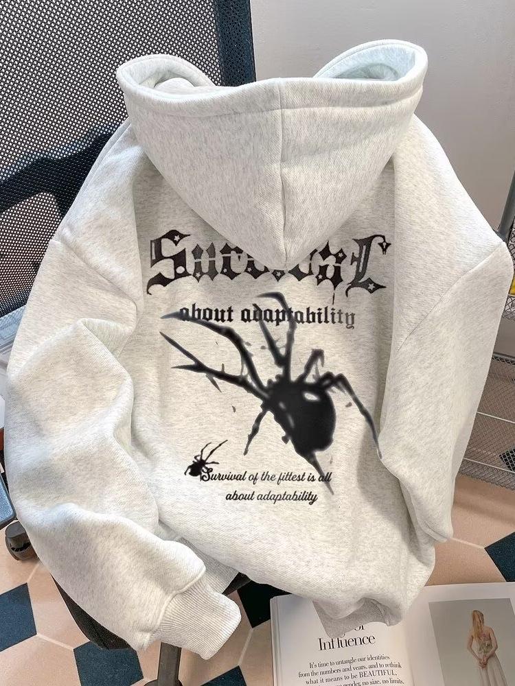 Sudadera con Capucha de Forro Polar Estilo Retro Americano Araña para Hombre - Tendencia Otoño/Invierno Estilo Hip Hop.