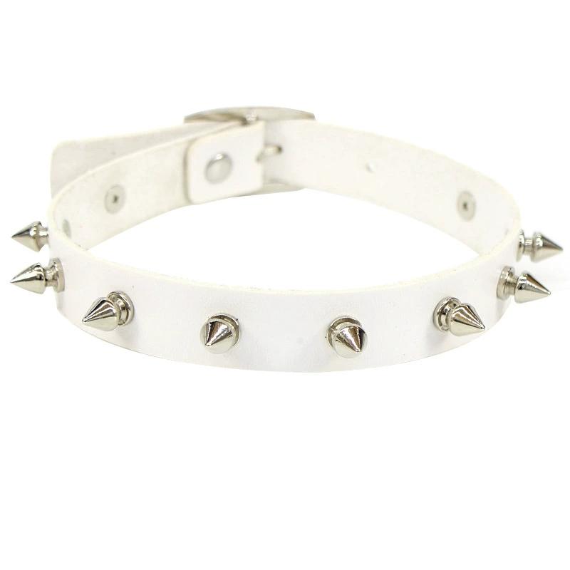Pink Red White Black PU Leather Choker Necklace for Women Men Cool Punk Gothic Biker Collar Studded Rock Necklace Rave Jewelry