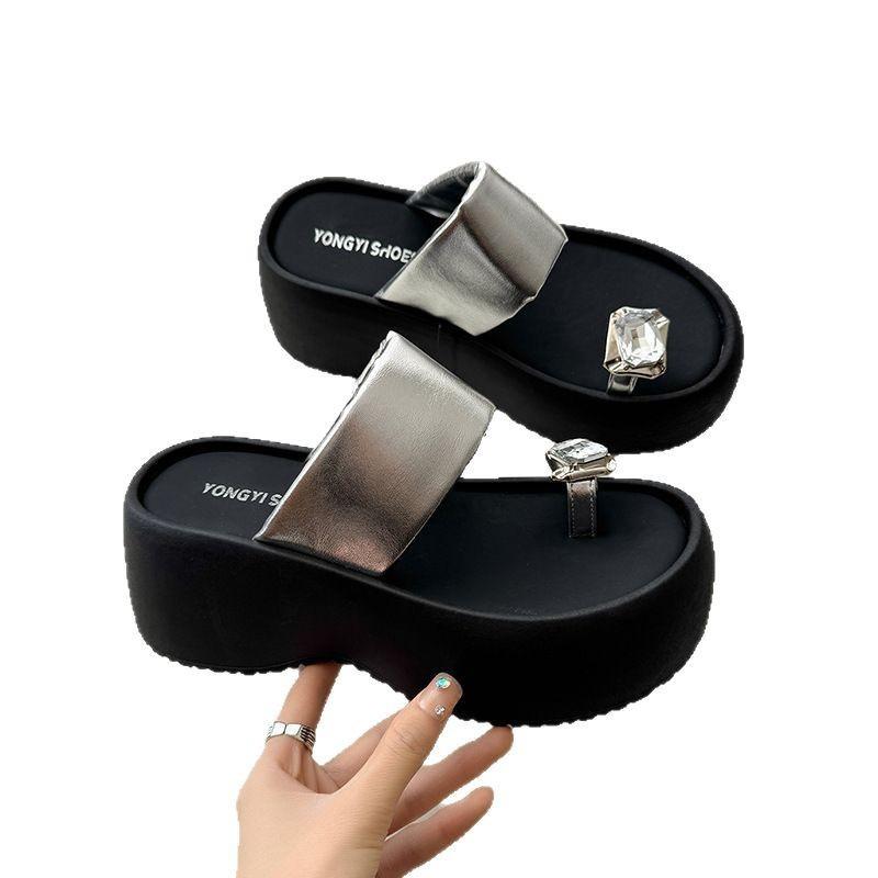 2025 Neue Sommer Kristall Damen Slipper Mode Komfort Zehensteg Damen Plateau Keilabsatz Pantoletten Strandsandale Damenschuhe