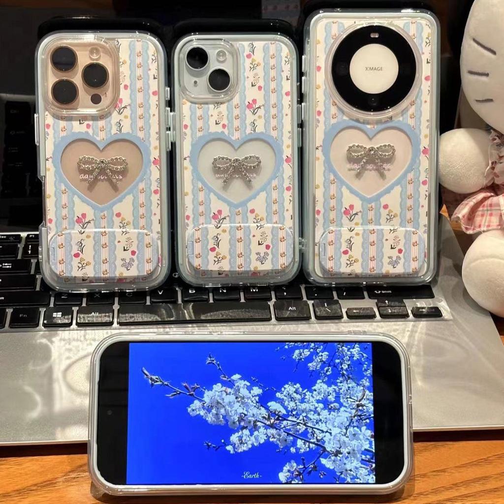 Broken Flower Hollow Heart Applies To Apple Promax Mobile Phone Case Bow Bracket Xiaomi Huawei Puravi