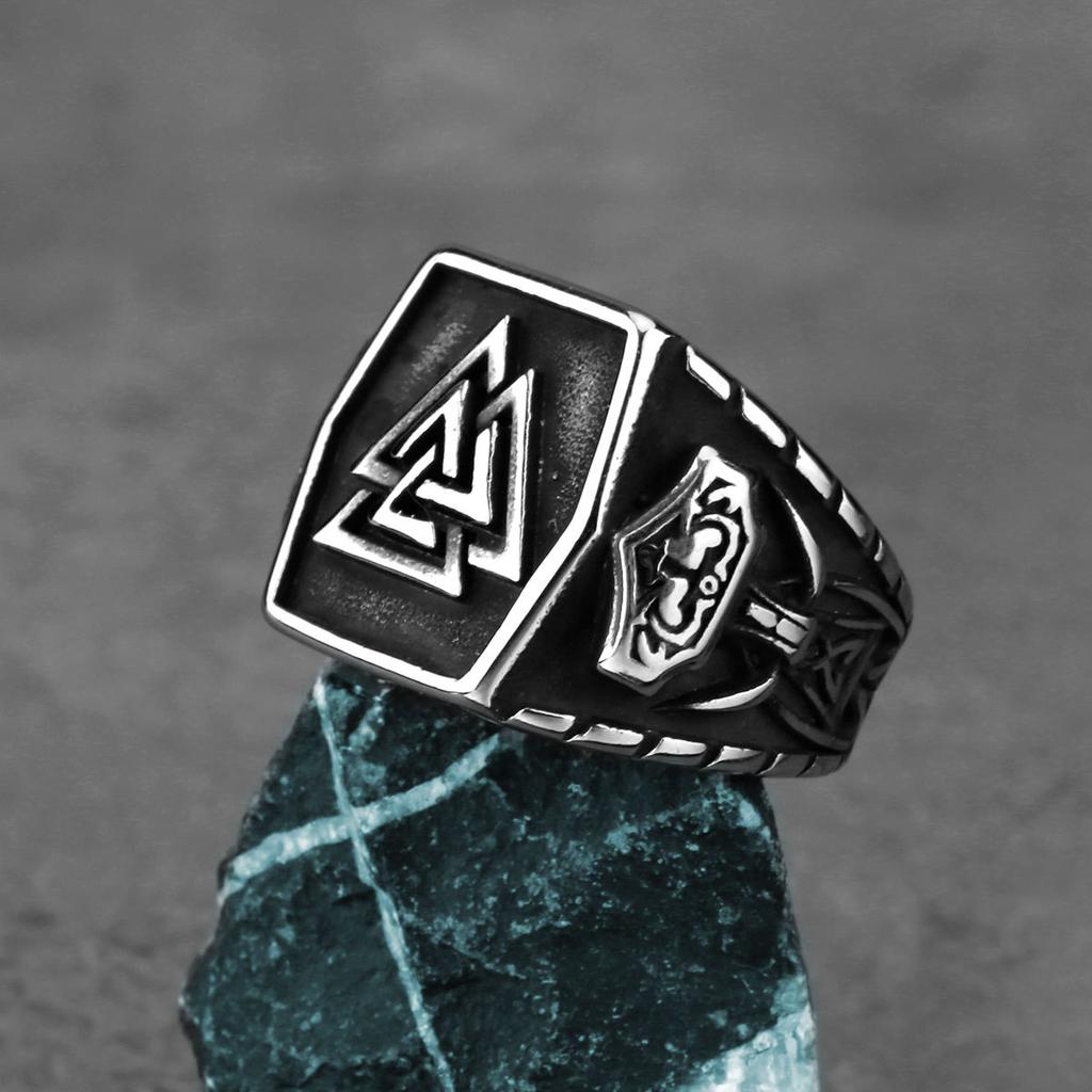 Bague Viking Rune en Acier Inoxydable 316L HNSP Pour Hommes Accessoires Zircon Étanche Anti-décoloration