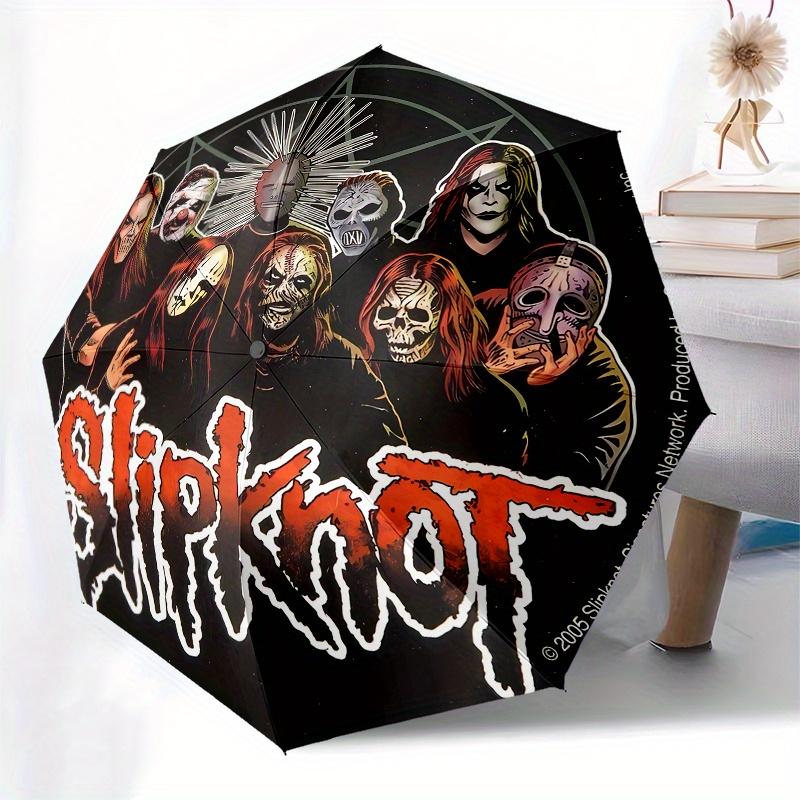 Slipknot, Heavy Metal Automatic Folding Umbrella  Simple Eight Rib Design, Bright Color Pattern, Durable Iron Frame, Ideal for Travel and Ou