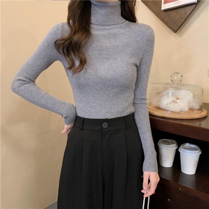 26/5000 Autumn and Winter High-neck Sweater, Women's Slimming Short Thickened Pullover Top, Stylish Long-sleeved Knitted Base Layer