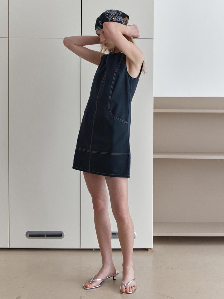 Elssibeui Stitched Pocket Mini Dress_Navy