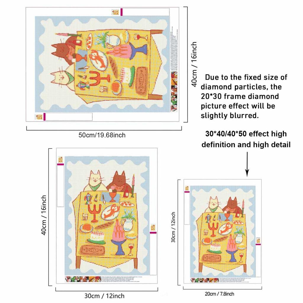 Full Drill Diamond Painting Kit Cute Cats Having Romantic Dinner Pattern DIY Creative Craft Canvas for Home Decoration Wall Art Relaxing Hobby