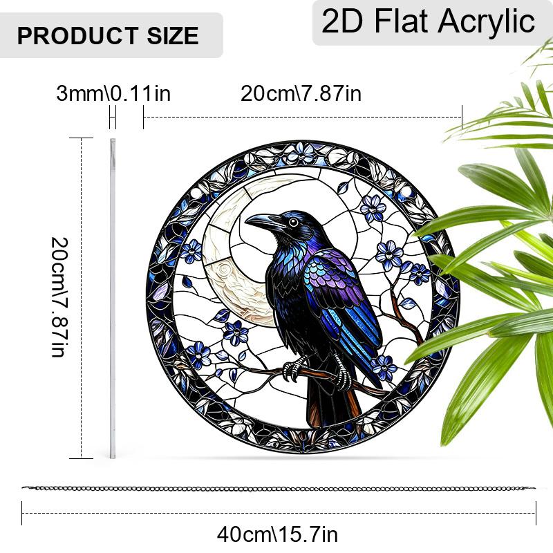 2D Flat Acrylic Halloween Crow Suncatcher Decorative Hanging Ornament, 7.87/11.81inches Black Window Hanging Pendant, Nature Bird Lovers Housewarming