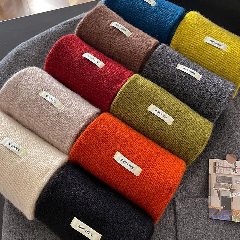 Wool Knitted Scarf Women Winter Warm Scarves Bright Solid Color Design Thickened Shawl Soft Triangle Pashmina Neck