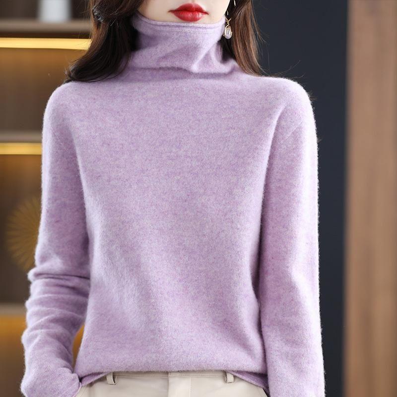 Høst Vinter Kvinner 100% Ull Rullekrave Varm Genser Koreansk Mote Ny Ensfarget Basic Langermet Allsidig Casual Strikkede Topper