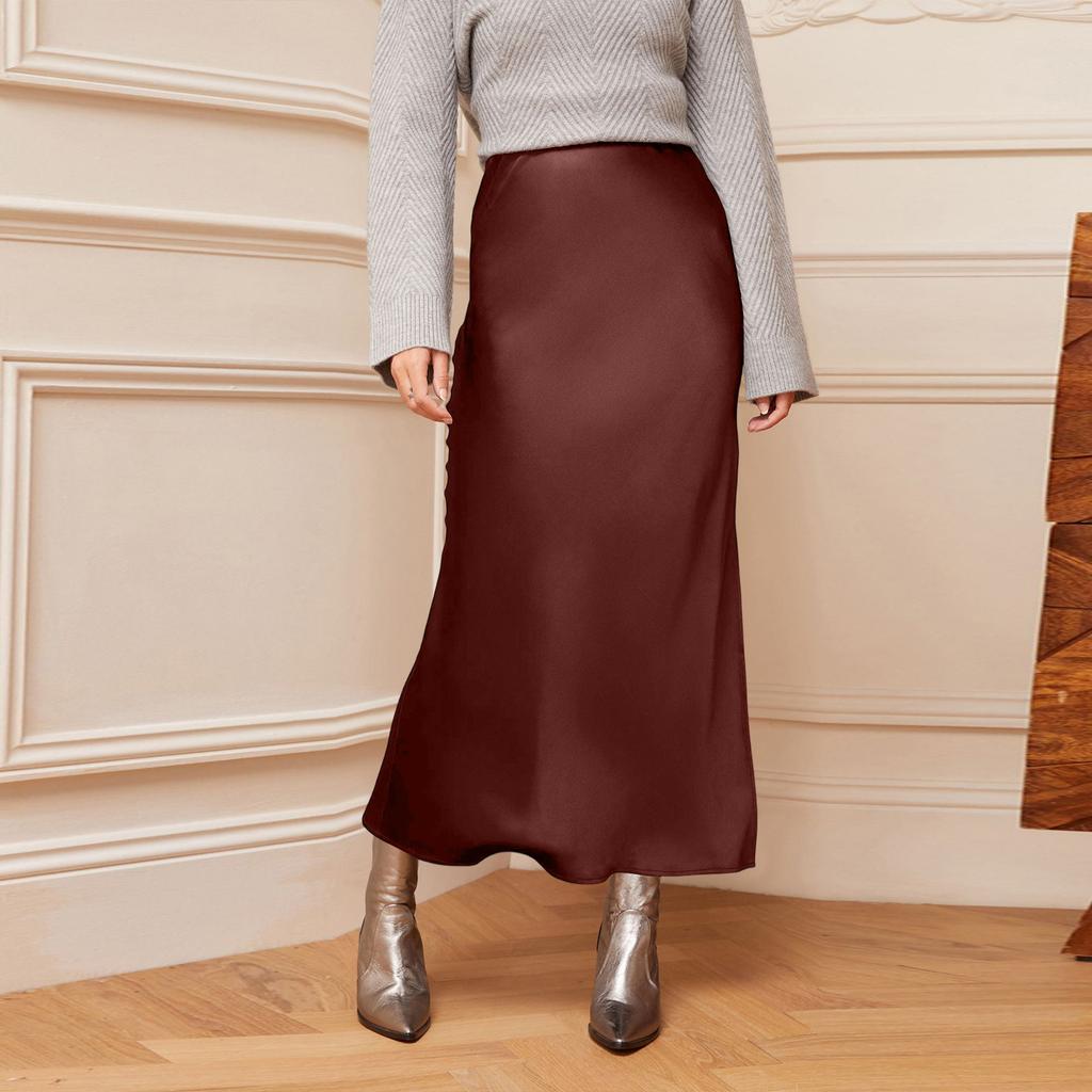 Women's Color Hip Hugging High Waist Slit Skirt
