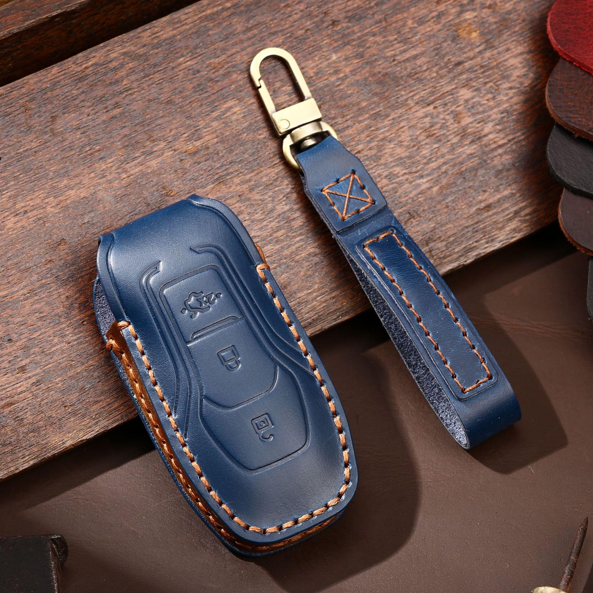 

For Ford Fusion Mondeo Mustang F-150 Explorer Edge Kuka Leather Car Key Case Cover Accessories 3 5 Bottons