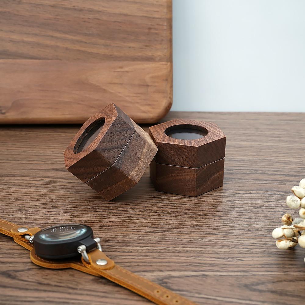 Transparent Window Wooden Ring Box Engagement Ring Display Holder Portable Ring Bearer Box  Gifts