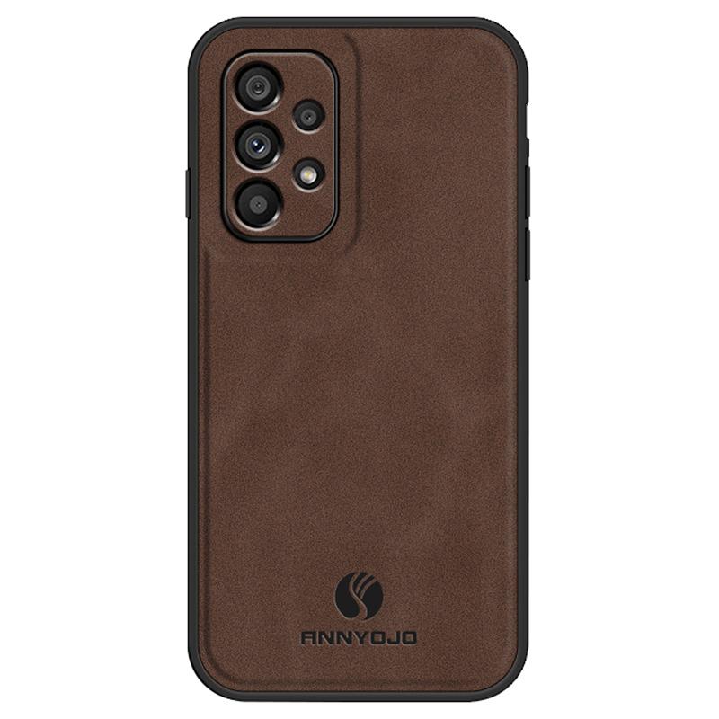 

ANNYOJO For Samsung Galaxy A33 5G PU Leather+PC+TPU Cover Magnetic Car Mount Anti-drop Phone Case Coffee
