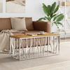  Coffee Table, Silver, Stainless Steel and Solid Acacia Wood