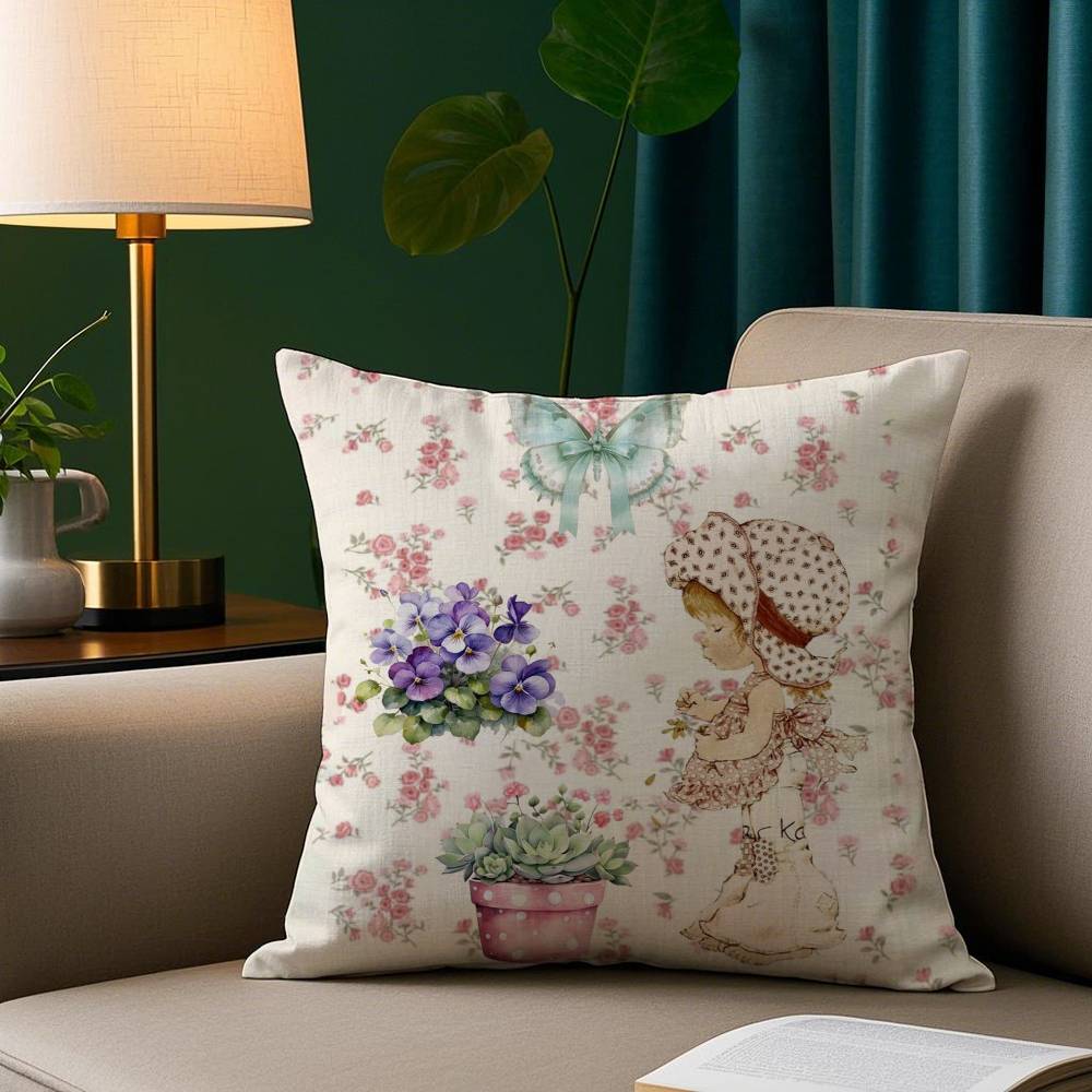 Cute Sarah Kay Girl Pillow Case Short Plush Print Cushion Cover Square Throw Pillow Covers Sofa Home Decor