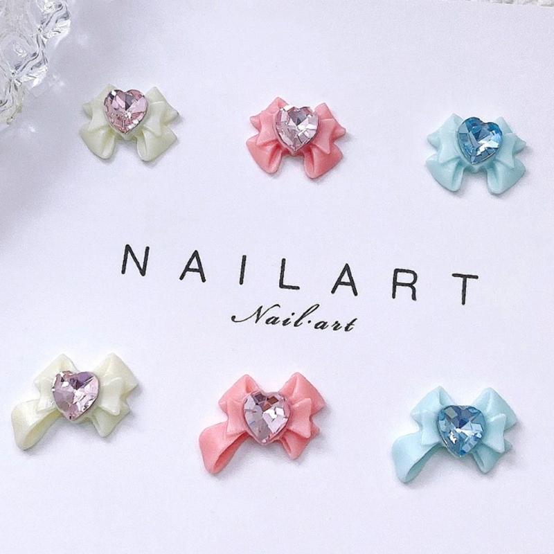 Resin Bow Nail Charm 3D Nail Charms Rhinestone Nail Art Nail Decoration Korean Style Bowknot Design for Women