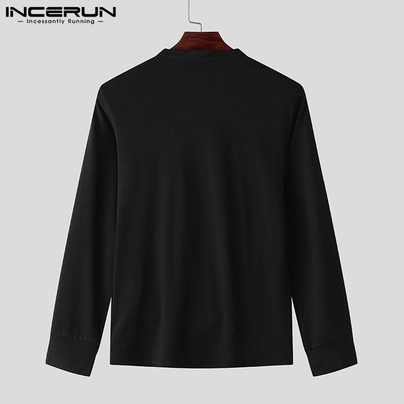 INCERUN Herren Langarmshirt mit überkreuzten Ärmeln und Henley-Muster
