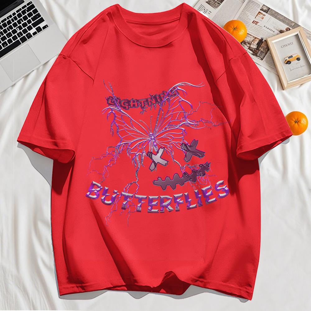 Lightning Butterfly Printing Mens T Shirts Summer Cotton T-Shirt Casual O-Neck Clothes Oversized Comfortable Sleeve