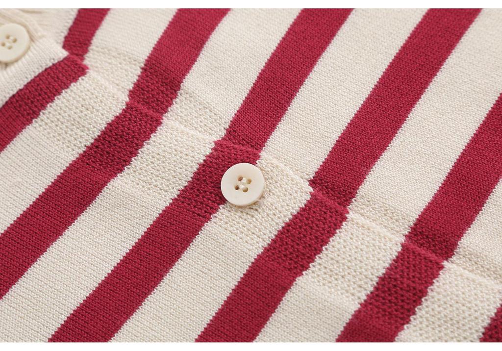 2025 Spring Plus Size Women's Striped Knit Cardigan - Simple, Round Neck, Korean Style, Slimming, Age-Reducing Sweater for 220 jin