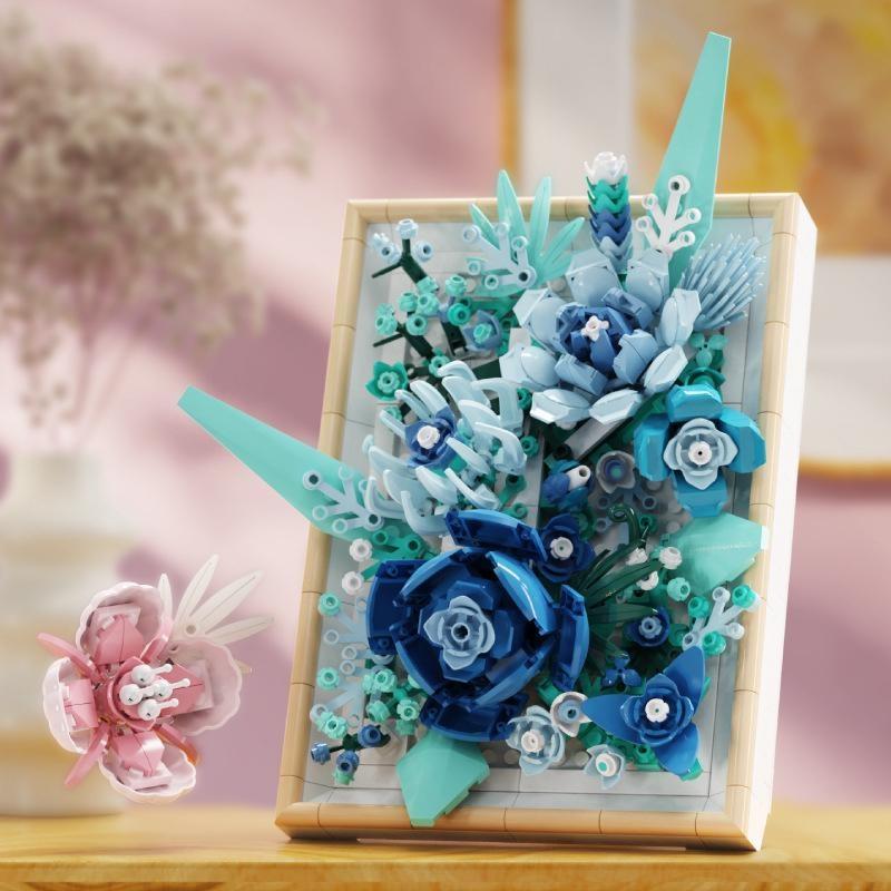Creative 3D Rose Bundle Eternal Flower Frames Building Blocks DIY Desktop Decoration Puzzle Toys