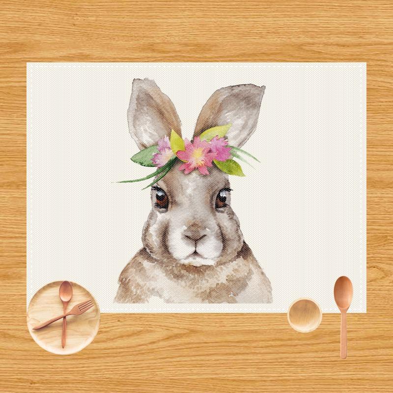 Easter Bunny Placemats Cross-border Amazon Imitation Linen Easter Egg Placemats Party Tablecloths for Banquets
