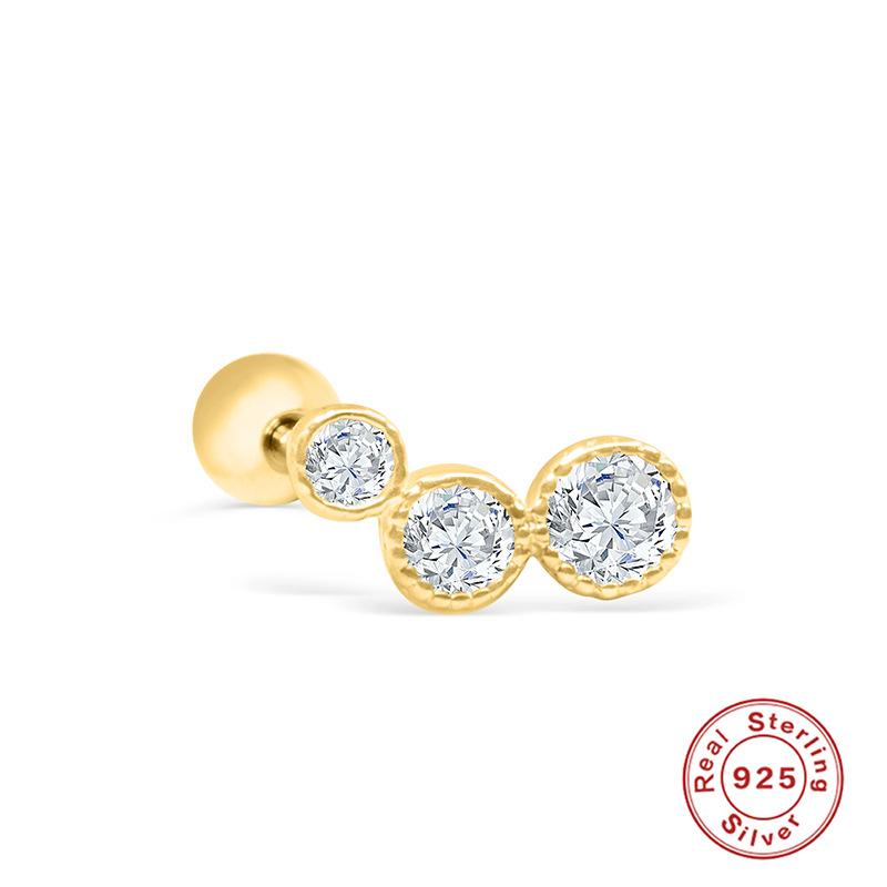 S925 Sterling Silver Piercing Ear Bone Stud Ear Nail Small Gold Ball Threaded Ear Stud Zircon Body Earrings Earrings