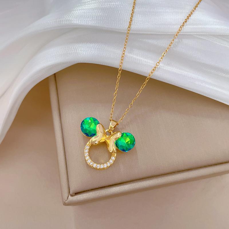 Титановая сталь Полностью бриллиантовая Мышь Легкая роскошь Темперамент Великолепная Полностью бриллиантовое ожерелье Женская универсальная цепочка на ключицы Титановая стальная цепочка