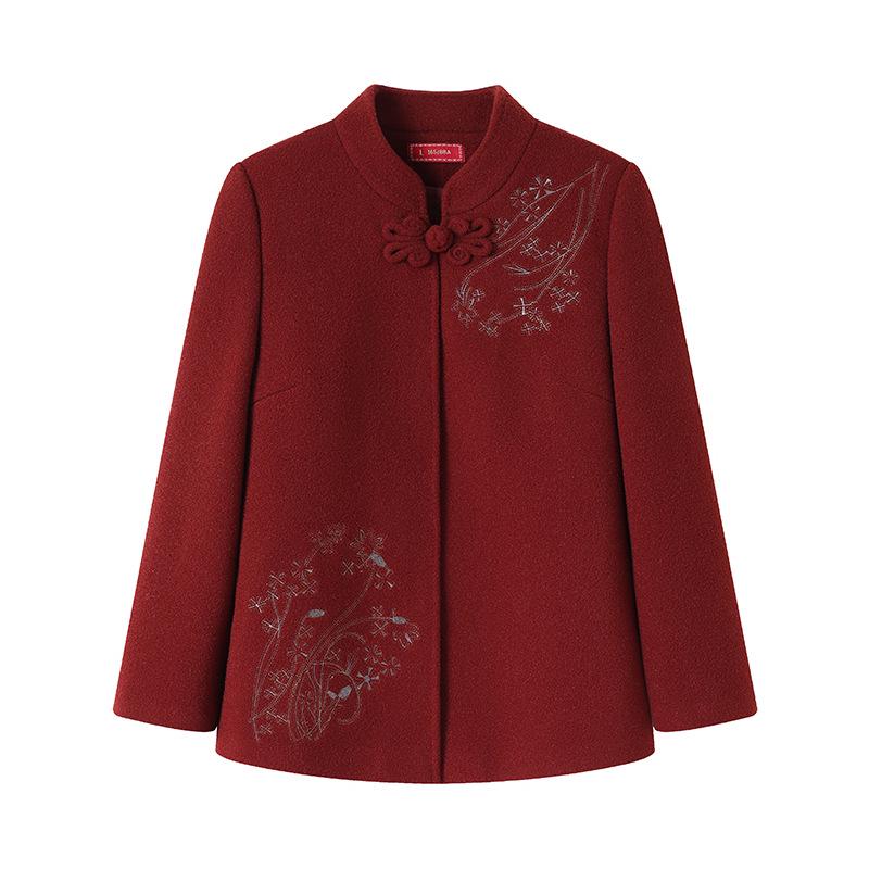 Wool Coat with Fleece Lining and Thickened Tang Suit for Elderly Women