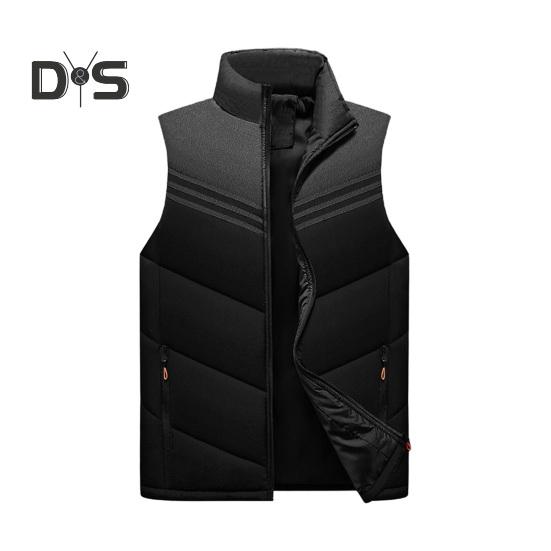 

Мужской хлопковый жилет с воротником-стойкой, без рукавов, застежкой-молнией и карманами, цветной полосатый дизайн, толстый теплоизоляционный жилет L чёрный