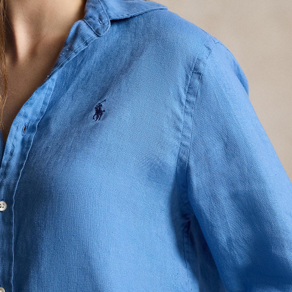 Polo Ralph Lauren Ss24 Solid Logo Embroidered Loose Long Sleeve Shirt Women Shirts Blue WMPOSHTNDO20615-400