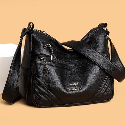 Bag Women's New Fashionable Versatile Soft Leather Messenger Bag Multi-layer Large-capacity Shoulder Bag Medium Mother Bag