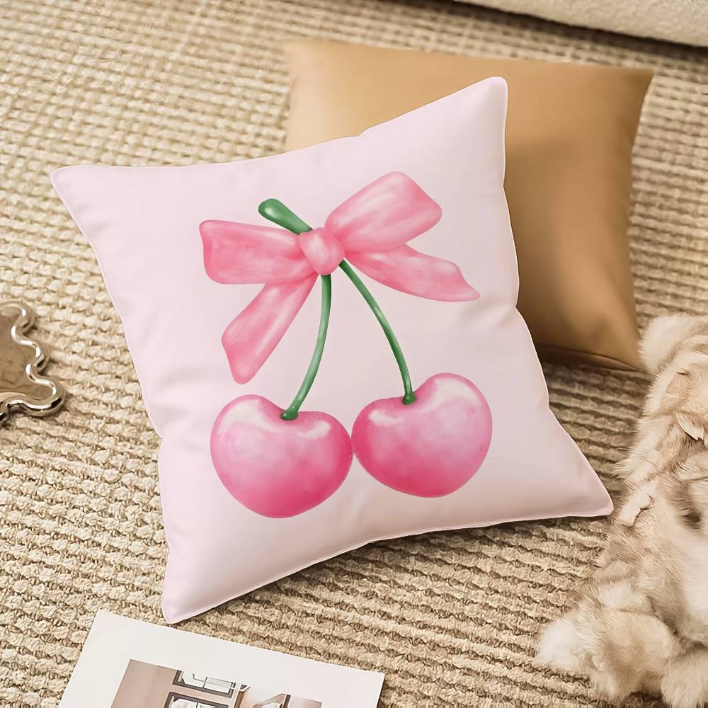 Pink Bow Cherry Pillow Case Anti-dustmite Invisible Zipper Sofa Bed