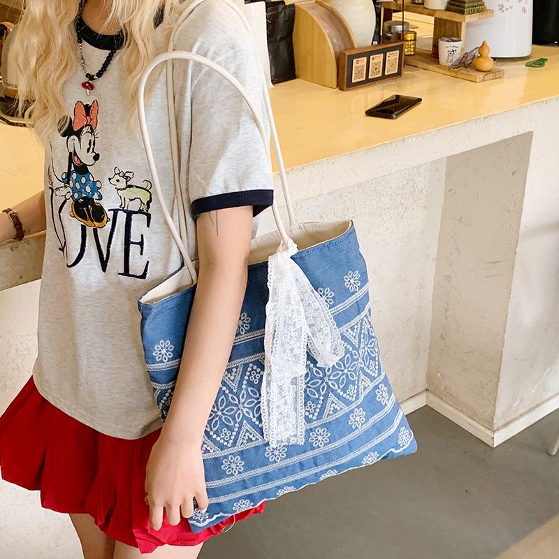 Casual canvas bag Korean lazy style underarm bag women's 2025 new denim tote bag large capacity shoulder bag
