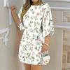 Women Plus Size Round Neck Half Sleeve Loose Fit White Floral Printed Dress