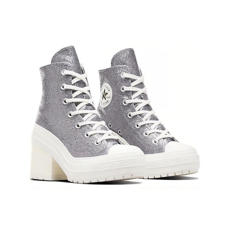 Converse Zapatillas de Lona con Lentejuelas Chuck 70 De Luxe para Mujer de Caña Media Resistentes al Desgaste Transpirables Grises A08177C