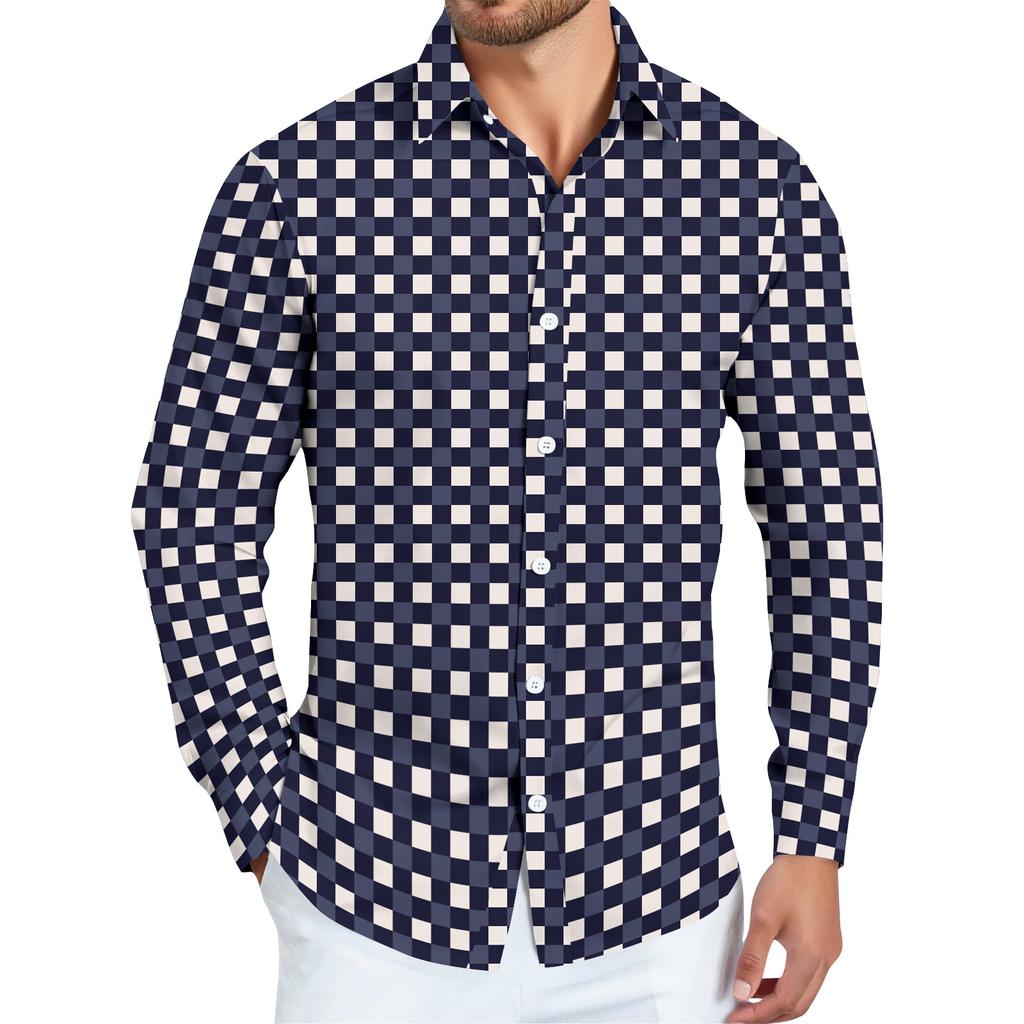 Men's Striped Print Long Sleeve Button-up Shirt