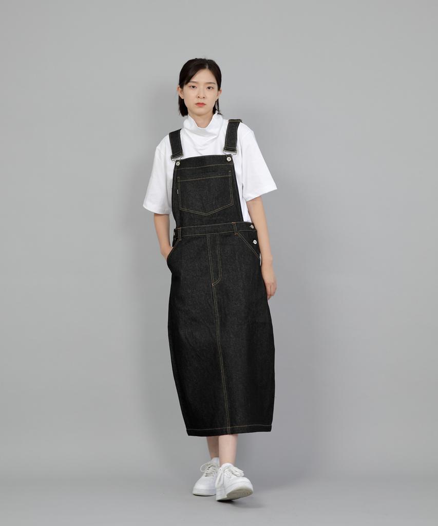 Seinteukeulu Wide Dome Overalls Skirt Wds-611 Black Denim Brs